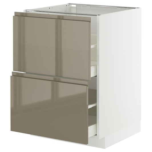 METOD / MAXIMERA - Base cb 2 fronts/2 high drawers, white/Voxtorp high-gloss dark grey-brown, 60x60 cm