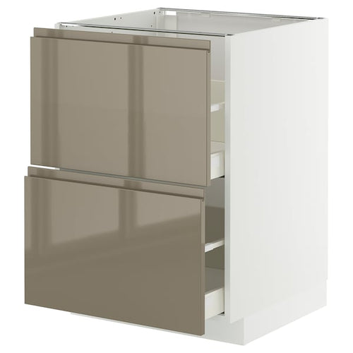 METOD / MAXIMERA base cb 2 fronts/2 high drawers, white/Voxtorp high-gloss dark grey-brown, 60x60 cm