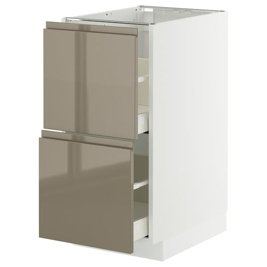 METOD / MAXIMERA - Base cb 2 fronts/2 high drawers, white/Voxtorp high-gloss dark grey-brown, 40x60 cm