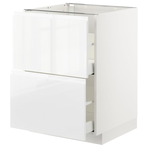 METOD / MAXIMERA base cb 2 fronts/2 high drawers, white/Voxtorp high-gloss/white, 60x60 cm