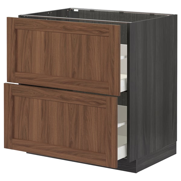 METOD / MAXIMERA base cb 2 fronts/2 high drawers, black Enköping/brown walnut effect, 80x60 cm