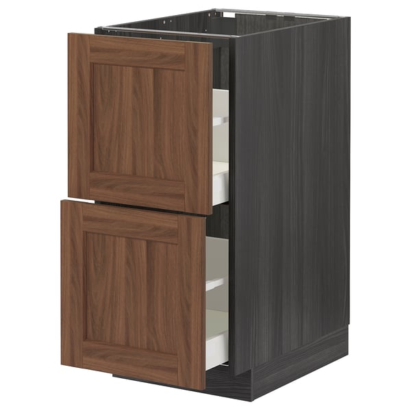 METOD / MAXIMERA base cb 2 fronts/2 high drawers, black Enköping/brown walnut effect, 40x60 cm