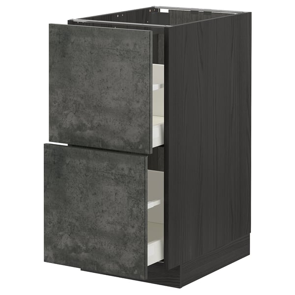 METOD / MAXIMERA base cb 2 fronts/2 high drawers, black/Kalhyttan dark grey concrete effect, 40x60 cm