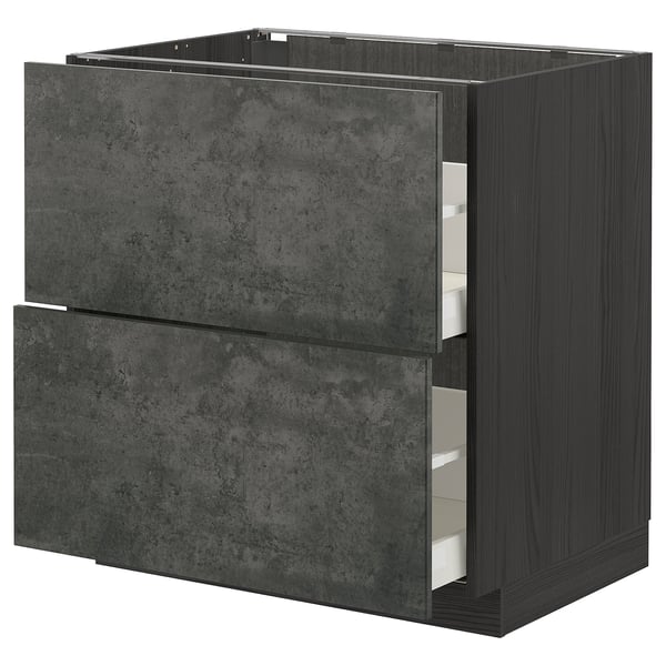 METOD / MAXIMERA base cb 2 fronts/2 high drawers, black/Kalhyttan dark grey concrete effect, 80x60 cm
