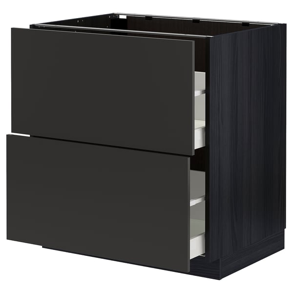 METOD / MAXIMERA base cb 2 fronts/2 high drawers, black/Nickebo matt anthracite, 80x60 cm