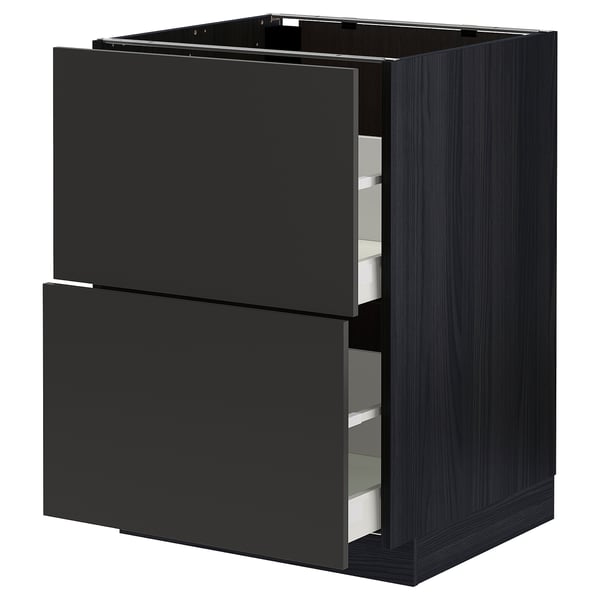 METOD / MAXIMERA base cb 2 fronts/2 high drawers, black/Nickebo matt anthracite, 60x60 cm