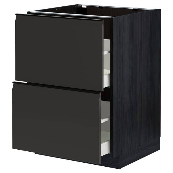 METOD / MAXIMERA base cb 2 fronts/2 high drawers, black/Upplöv matt anthracite, 60x60 cm