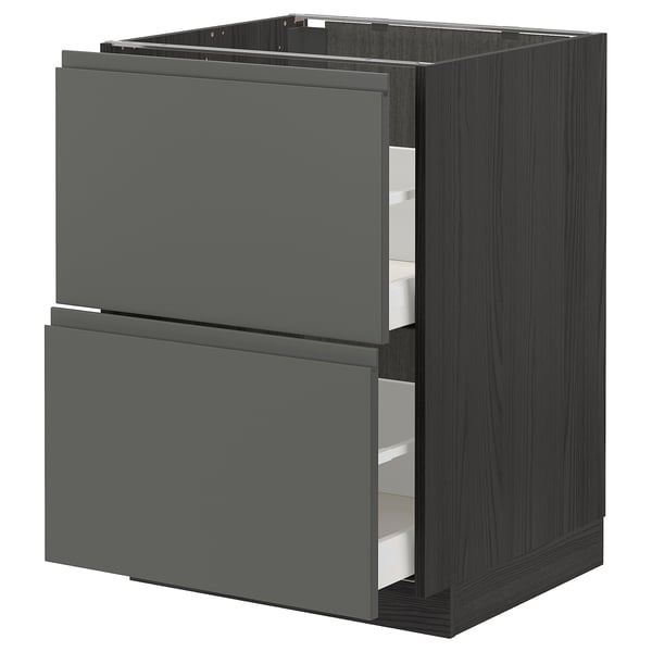 METOD / MAXIMERA base cb 2 fronts/2 high drawers, black/Voxtorp dark grey, 60x60 cm