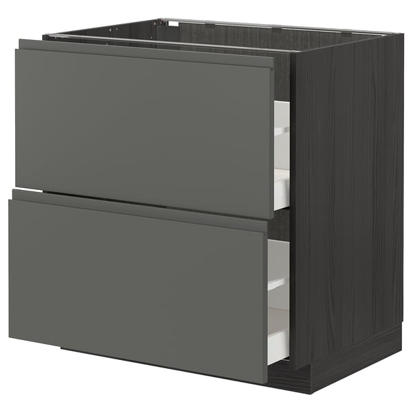 METOD / MAXIMERA base cb 2 fronts/2 high drawers, black/Voxtorp dark grey, 80x60 cm