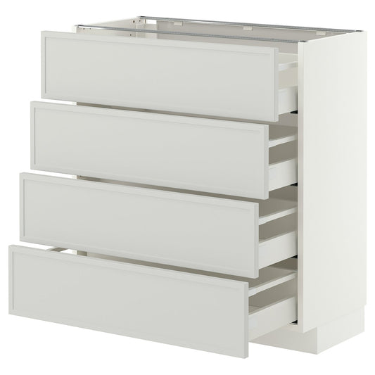 METOD / MAXIMERA base cab 4 frnts/4 drawers, white/Aspudden light grey, 80x37 cm