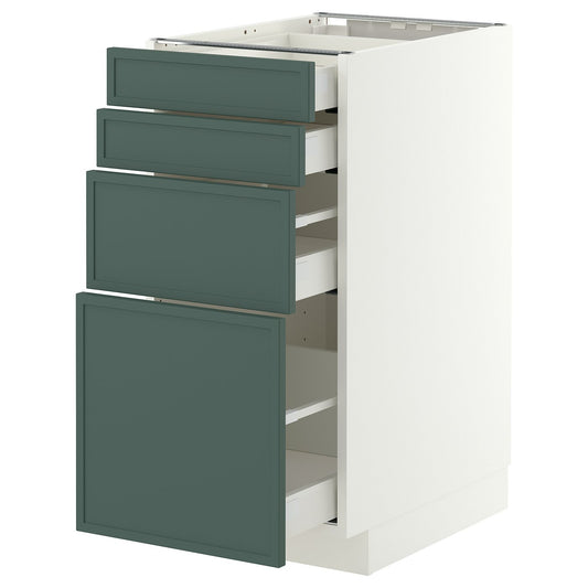 METOD / MAXIMERA base cab 4 frnts/4 drawers, white/Aspudden dark grey-green, 40x60 cm
