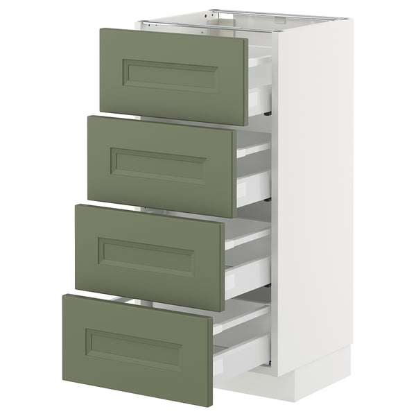 METOD / MAXIMERA base cab 4 frnts/4 drawers, white/Axstad grey-green, 40x37 cm