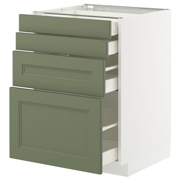 METOD / MAXIMERA base cab 4 frnts/4 drawers, white/Axstad grey-green, 60x60 cm