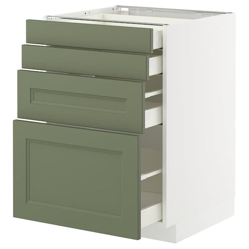METOD / MAXIMERA - METOD / MAXIMERA Base cab 4 frnts/4 drawers, white/Axstad grey-green, 60x60 cm