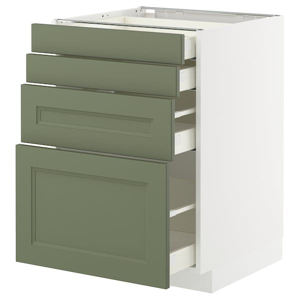 METOD / MAXIMERA - METOD / MAXIMERA Base cab 4 frnts/4 drawers, white/Axstad grey-green, 60x60 cm