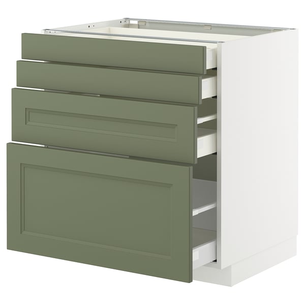 METOD / MAXIMERA - METOD / MAXIMERA Base cab 4 frnts/4 drawers, white/Axstad grey-green, 80x60 cm