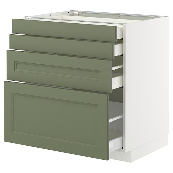 METOD / MAXIMERA - METOD / MAXIMERA Base cab 4 frnts/4 drawers, white/Axstad grey-green, 80x60 cm