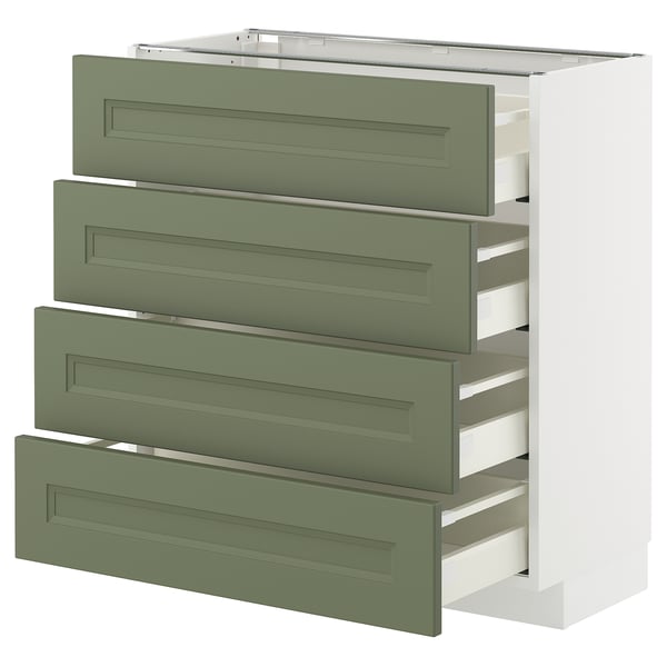 METOD / MAXIMERA - METOD / MAXIMERA Base cab 4 frnts/4 drawers, white/Axstad grey-green, 80x37 cm