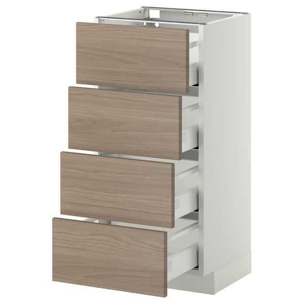 METOD / MAXIMERA base cab 4 frnts/4 drawers, white/Brokhult light grey