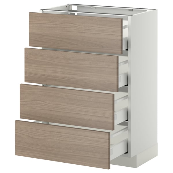 METOD / MAXIMERA base cab 4 frnts/4 drawers, white/Brokhult light grey