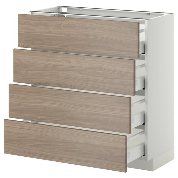 METOD / MAXIMERA base cab 4 frnts/4 drawers, white/Brokhult light grey