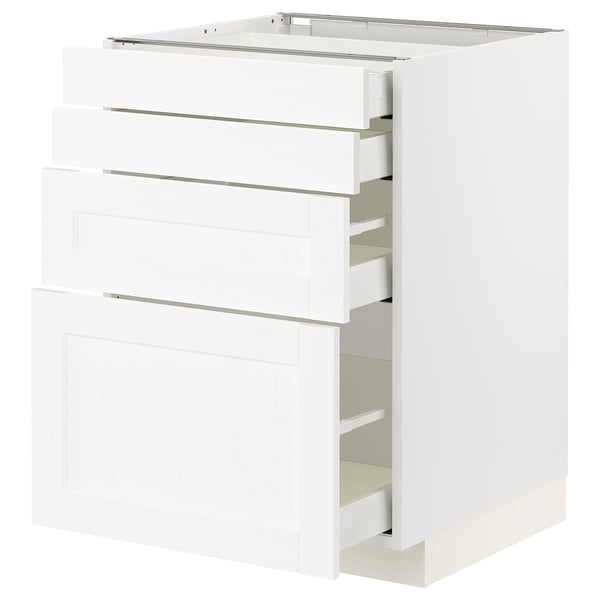 METOD / MAXIMERA base cab 4 frnts/4 drawers, white Enköping/white wood effect, 60x60 cm
