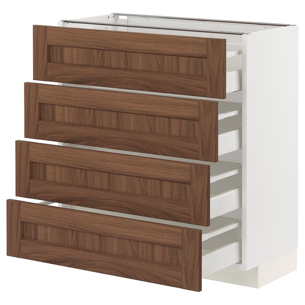 METOD / MAXIMERA base cab 4 frnts/4 drawers, white Enköping/brown walnut effect, 80x37 cm