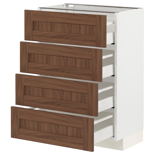 METOD / MAXIMERA - METOD / MAXIMERA Base cab 4 frnts/4 drawers, white Enköping/brown walnut effect, 60x37 cm