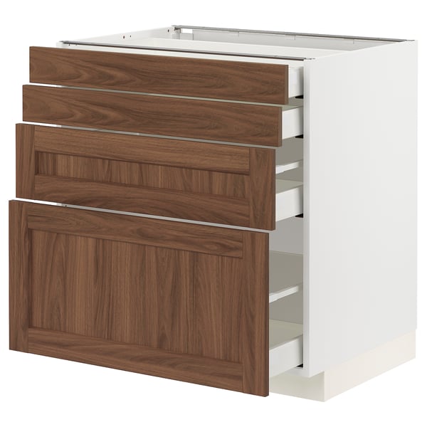 METOD / MAXIMERA base cab 4 frnts/4 drawers, white Enköping/brown walnut effect, 80x60 cm
