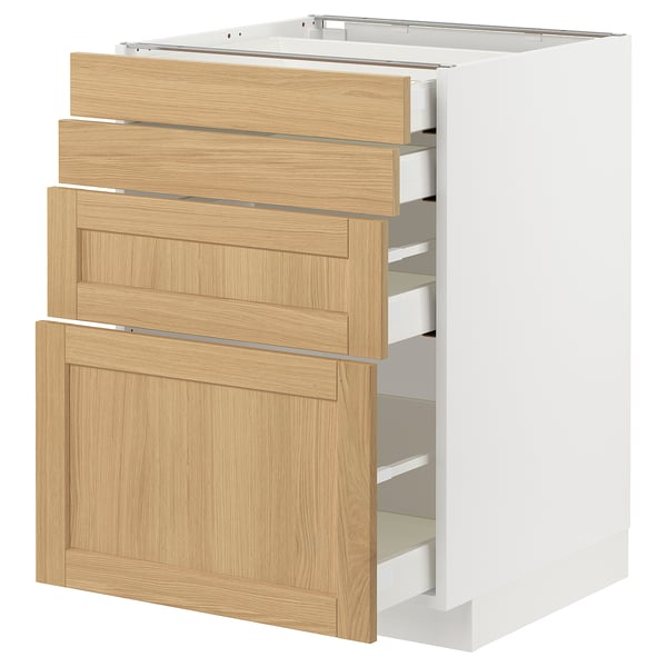 METOD / MAXIMERA base cab 4 frnts/4 drawers, white/Forsbacka oak, 60x60 cm