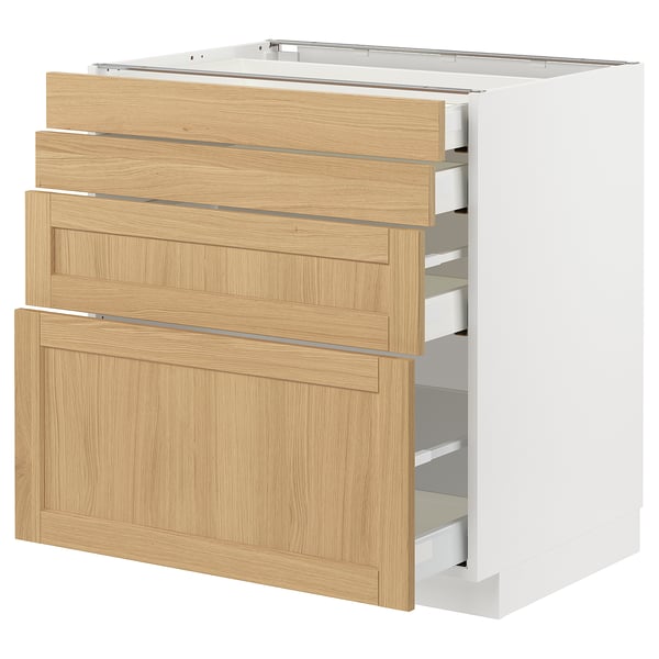 METOD / MAXIMERA base cab 4 frnts/4 drawers, white/Forsbacka oak, 80x60 cm
