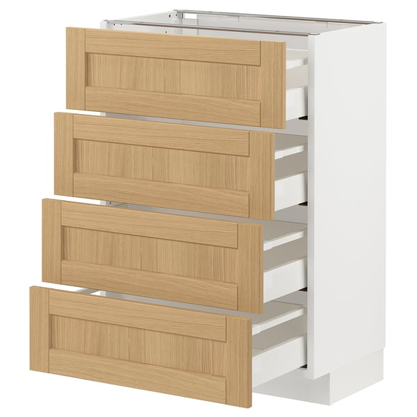 METOD / MAXIMERA base cab 4 frnts/4 drawers, white/Forsbacka oak, 60x37 cm