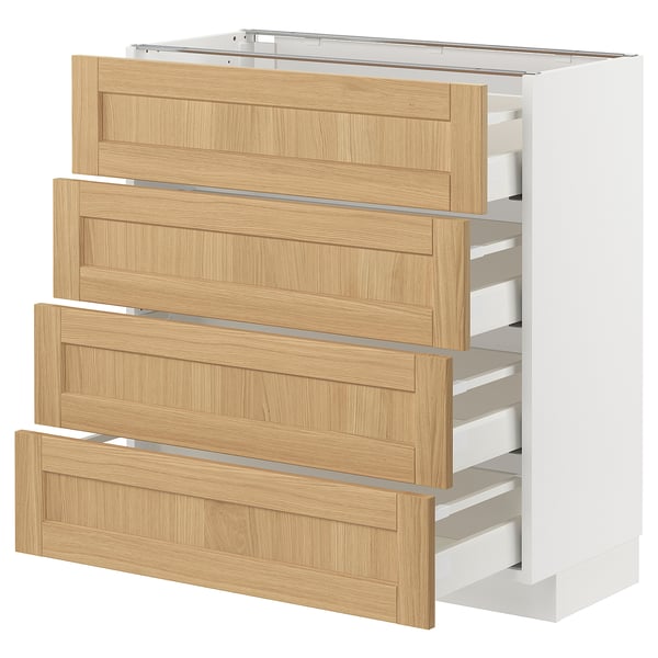 METOD / MAXIMERA - METOD / MAXIMERA Base cab 4 frnts/4 drawers, white/Forsbacka oak, 80x37 cm