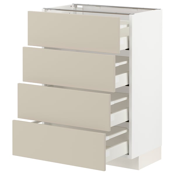 METOD / MAXIMERA base cab 4 frnts/4 drawers, white/Havstorp beige, 60x37 cm