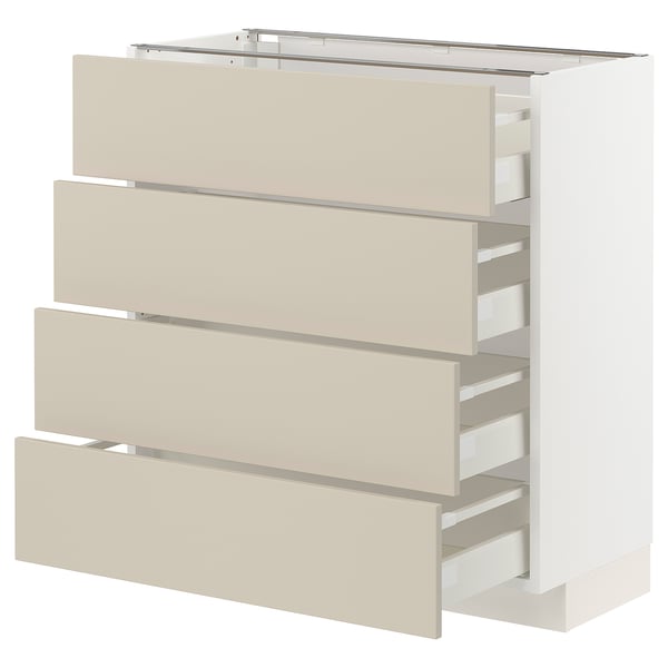 METOD / MAXIMERA base cab 4 frnts/4 drawers, white/Havstorp beige, 80x37 cm