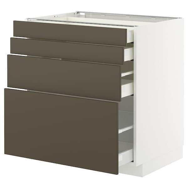 METOD / MAXIMERA - Base cab 4 frnts/4 drawers, white/Havstorp brown-beige, 80x60 cm