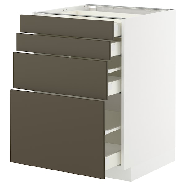 METOD / MAXIMERA - Base cab 4 frnts/4 drawers, white/Havstorp brown-beige, 60x60 cm