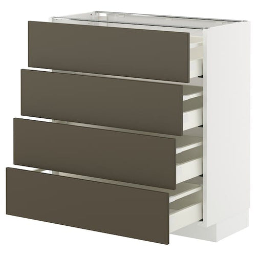 METOD / MAXIMERA - METOD / MAXIMERA Base cab 4 frnts/4 drawers, white/Havstorp brown-beige, 80x37 cm