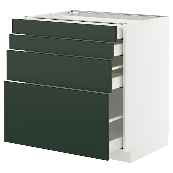 METOD / MAXIMERA - Base cab 4 frnts/4 drawers, white/Havstorp deep green, 80x60 cm