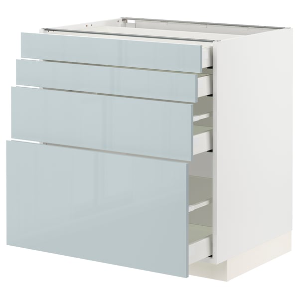 METOD / MAXIMERA base cab 4 frnts/4 drawers, white/Kallarp light grey-blue