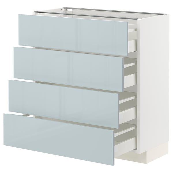METOD / MAXIMERA base cab 4 frnts/4 drawers, white/Kallarp light grey-blue
