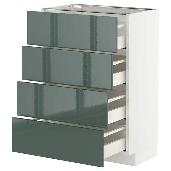 METOD / MAXIMERA base cab 4 frnts/4 drawers, white/Kallarp high-gloss dark grey-green, 60x37 cm