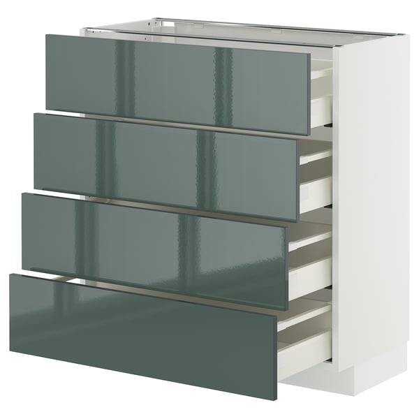 METOD / MAXIMERA base cab 4 frnts/4 drawers, white/Kallarp high-gloss dark grey-green, 80x37 cm