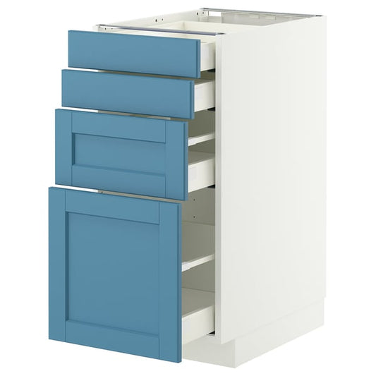 METOD / MAXIMERA cabinet/4 fronts/4 drawers, white/Lerhyttan blue, 40x60 cm