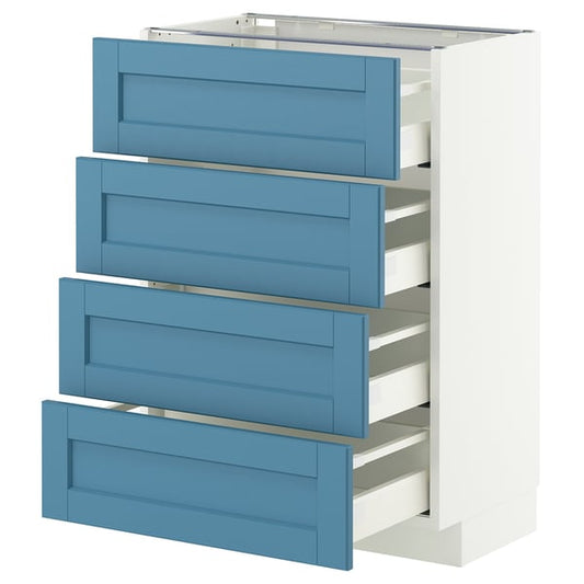 METOD / MAXIMERA cabinet/4 fronts/4 drawers, white/Lerhyttan blue, 60x37 cm