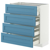 METOD / MAXIMERA base cab 4 frnts/4 drawers, white/Lerhyttan blue, 80x37 cm