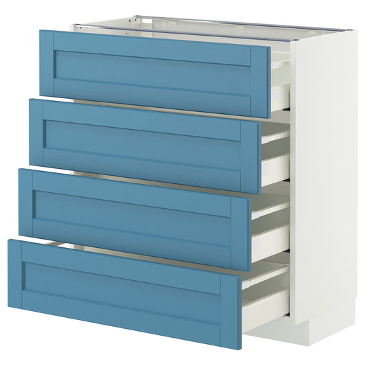 METOD / MAXIMERA base cab 4 frnts/4 drawers, white/Lerhyttan blue, 80x37 cm