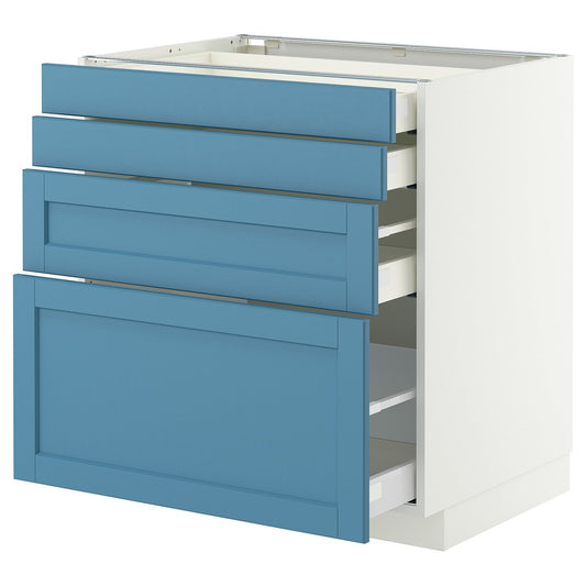 METOD / MAXIMERA base cab 4 frnts/4 drawers, white/Lerhyttan blue, 80x60 cm