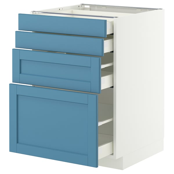 METOD / MAXIMERA cabinet/4 fronts/4 drawers, white/Lerhyttan blue, 60x60 cm