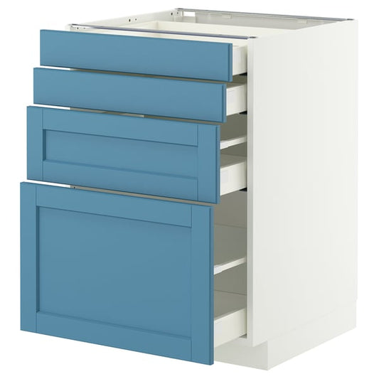 METOD / MAXIMERA cabinet/4 fronts/4 drawers, white/Lerhyttan blue, 60x60 cm